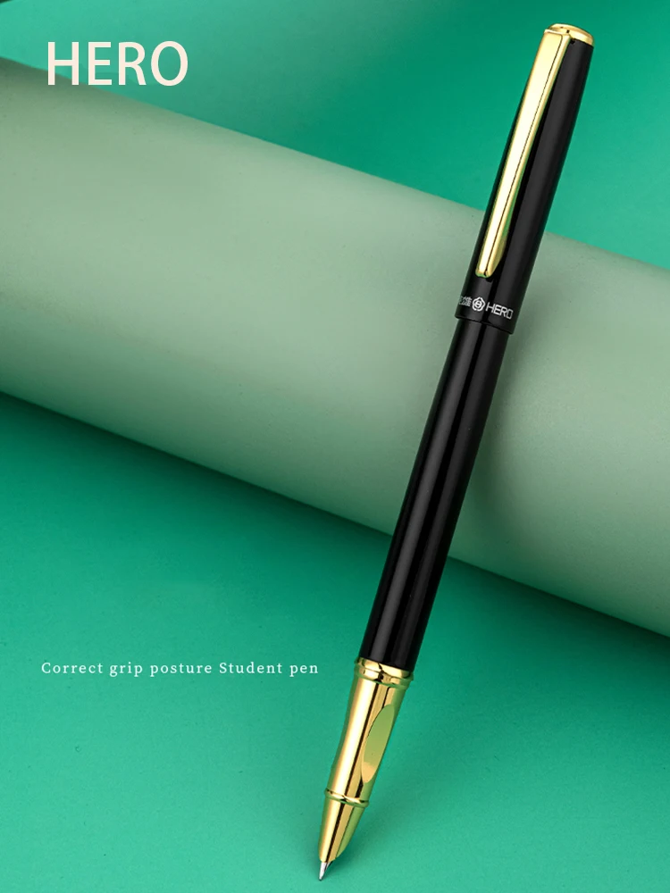 Hero 9399 Student Fountain Pen Corrective Grip Pen Birthday Gift Classic Iridium Gold Dark Tip Ink Pen Free 30 Ink Bags