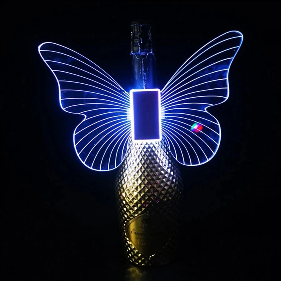 RGB Changeable LED Strobe Baton Wine Bottle Topper Glowing Butterfly Wing Light Party Bar LED Bottle Sparkler LED Flashing Stick