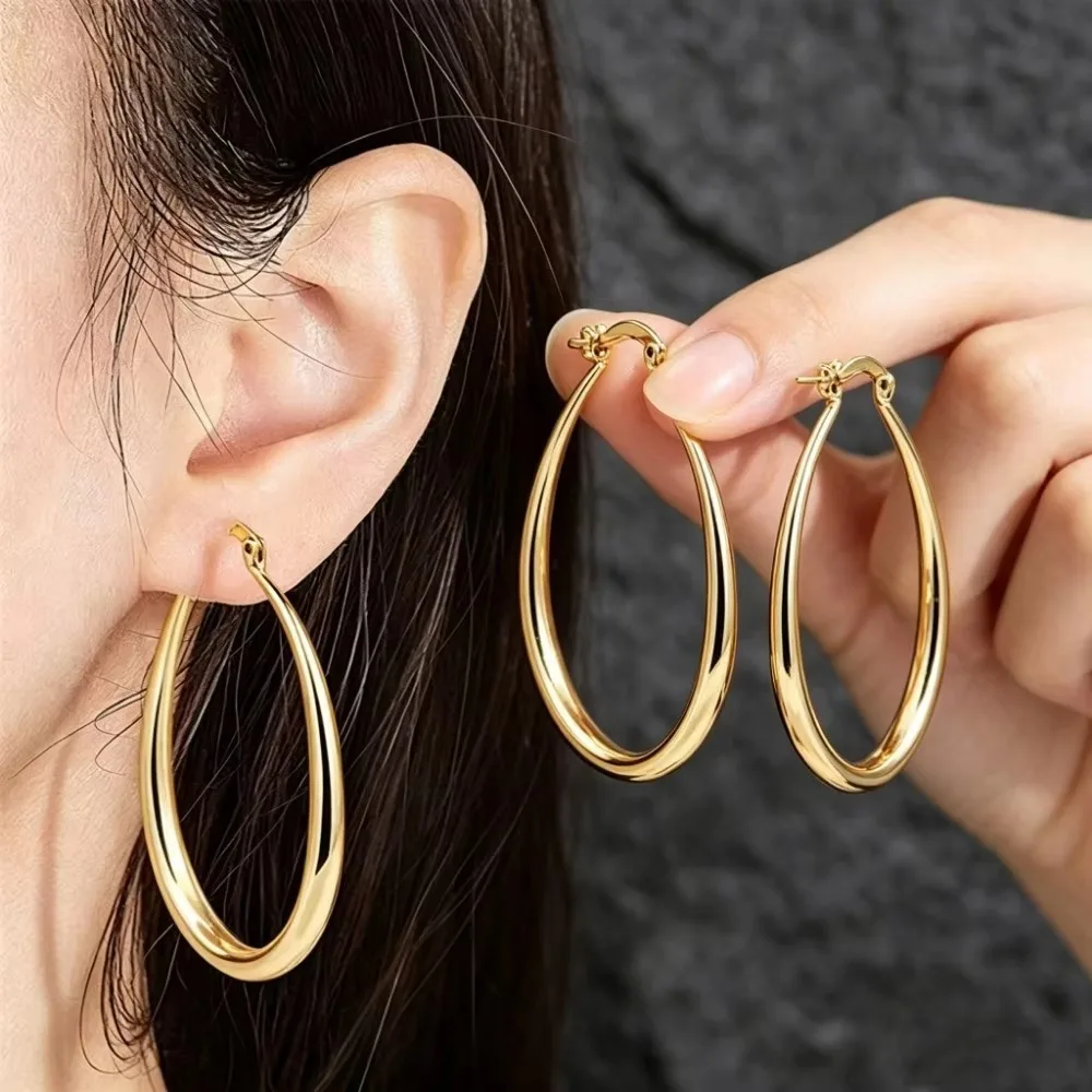 100% 41MM Smooth Silver Big Hoop Earrings, Women Fashion High Quality Earring, Wedding Charm Jewelry Gift for Lady