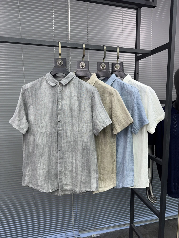 

Svip Ding Ji Zui Comfortable 00 Linen Men's Summer Casual irt with Collar Breathable ort Sve for Commuting