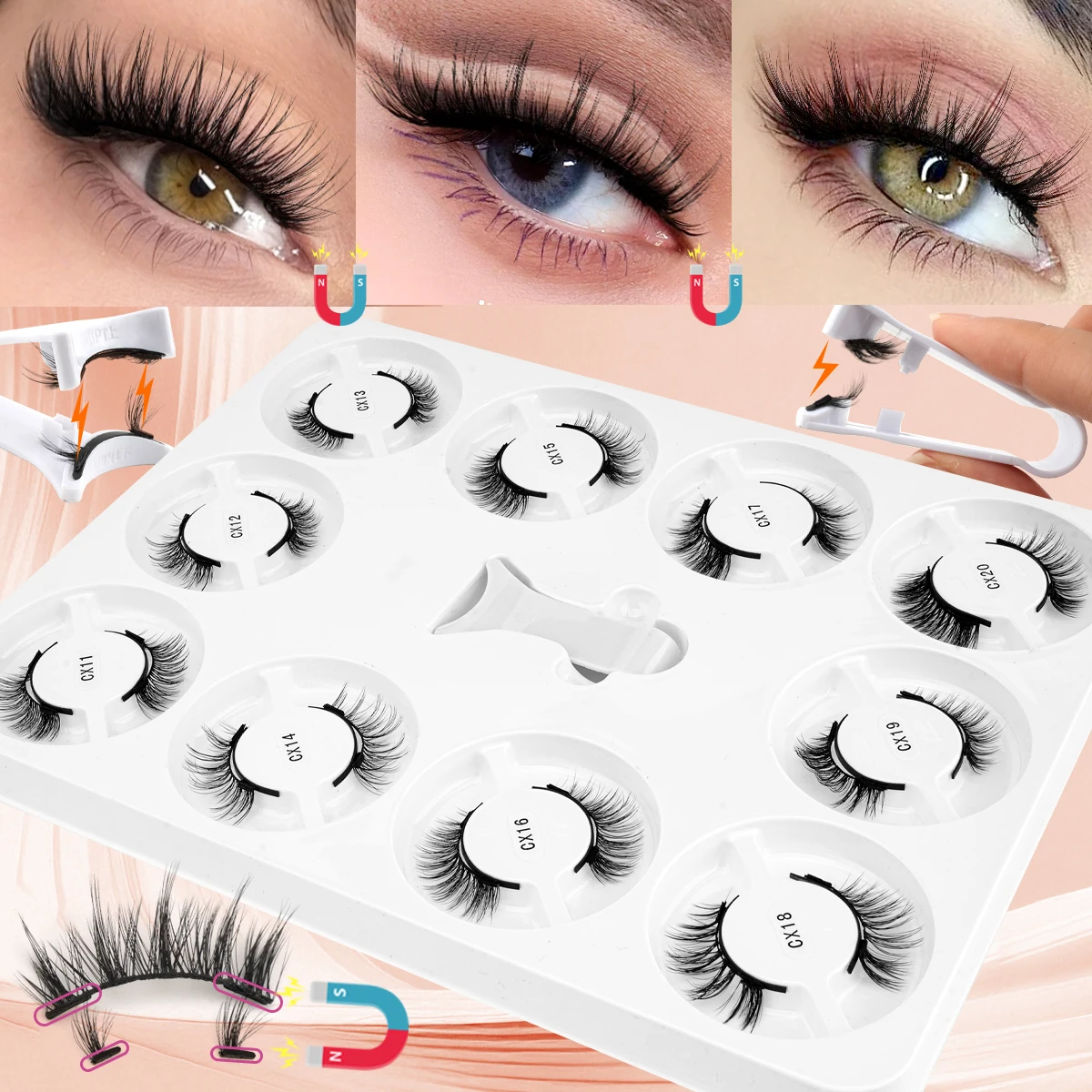 YSDO 10/2ペア 3D マグネットつけまつげキット 再利用可能 ナチュラルミンクつけまつげ プロ用まつげエクステ ピンセット付き