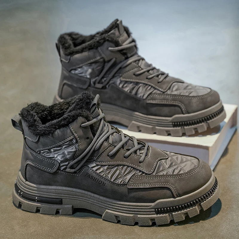 

Men's cotton casual outdoor high top winter slip-resistant fashion shoes plus size comfort shoe wear-resistant fleece-lined shoe