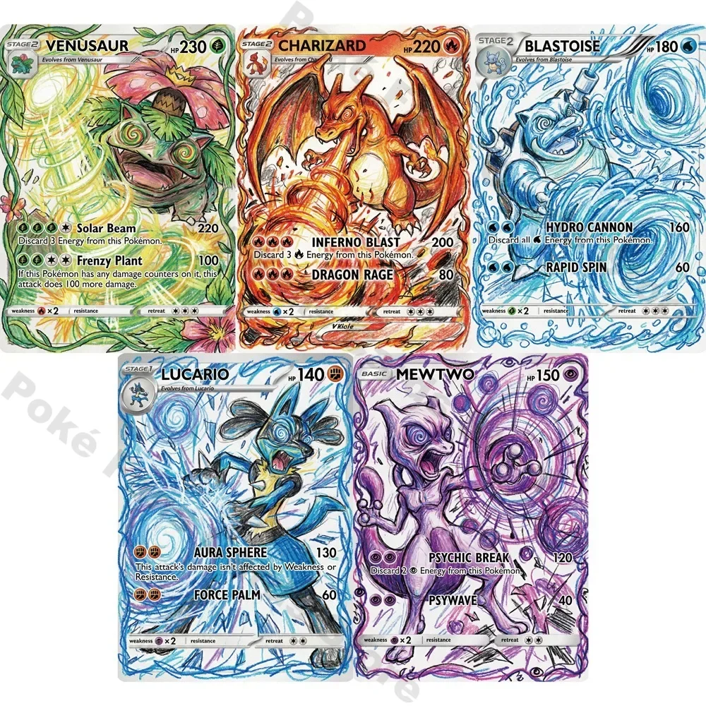 PTCG Cards Abstract Impact Style Charizard Blastoise Venusaur Mewtwo Lucario Holo PTCG Cards Collection Cards PTCG Gift