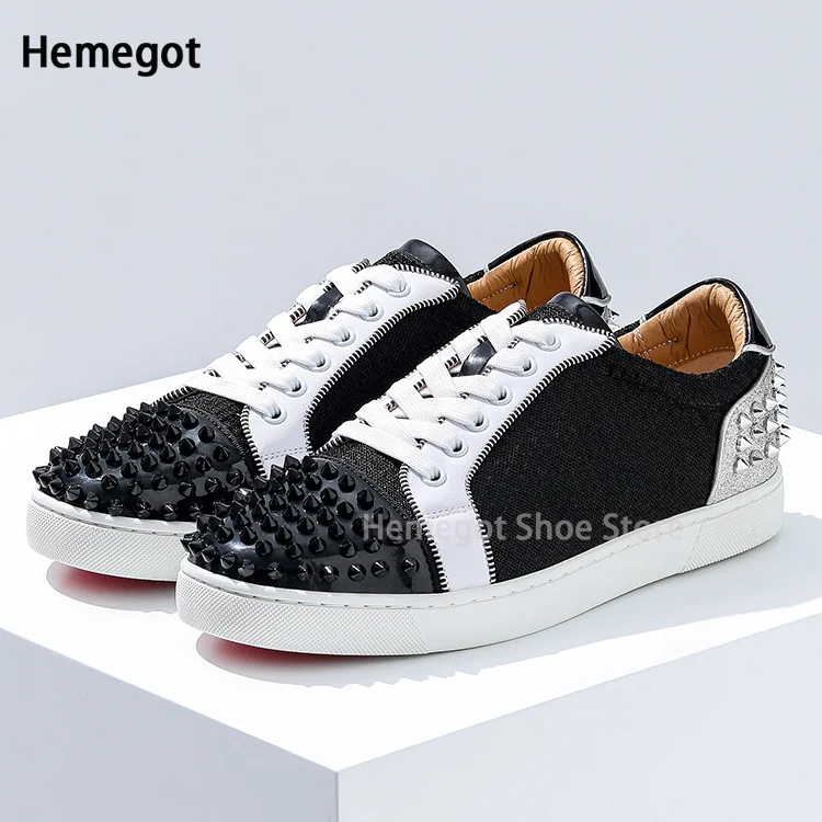 Rivet Casual Sneakers Men's Shoes New Trend Flat Comfortable Breathable Leather Front and Back Cool Rivets Shoes for Male