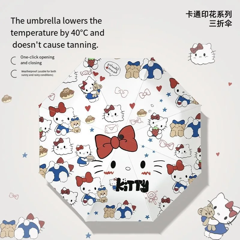 

Sanrio милый Hello Kittys портативный зонт от солнца для девочек мультфильм виниловый автоматический УФ-защита три складных зонта праздничный подарок