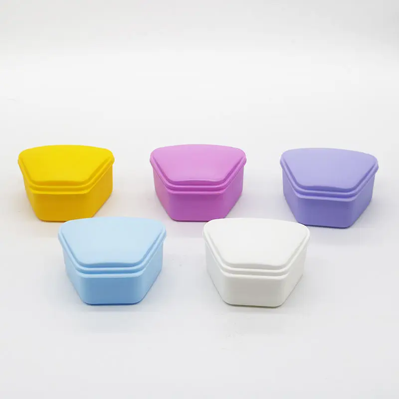 30pcs Ladder Shape Plastic Denture Bath Box Case Dental False Teeth Appliance Container Trapezium Denture Storage Boxes