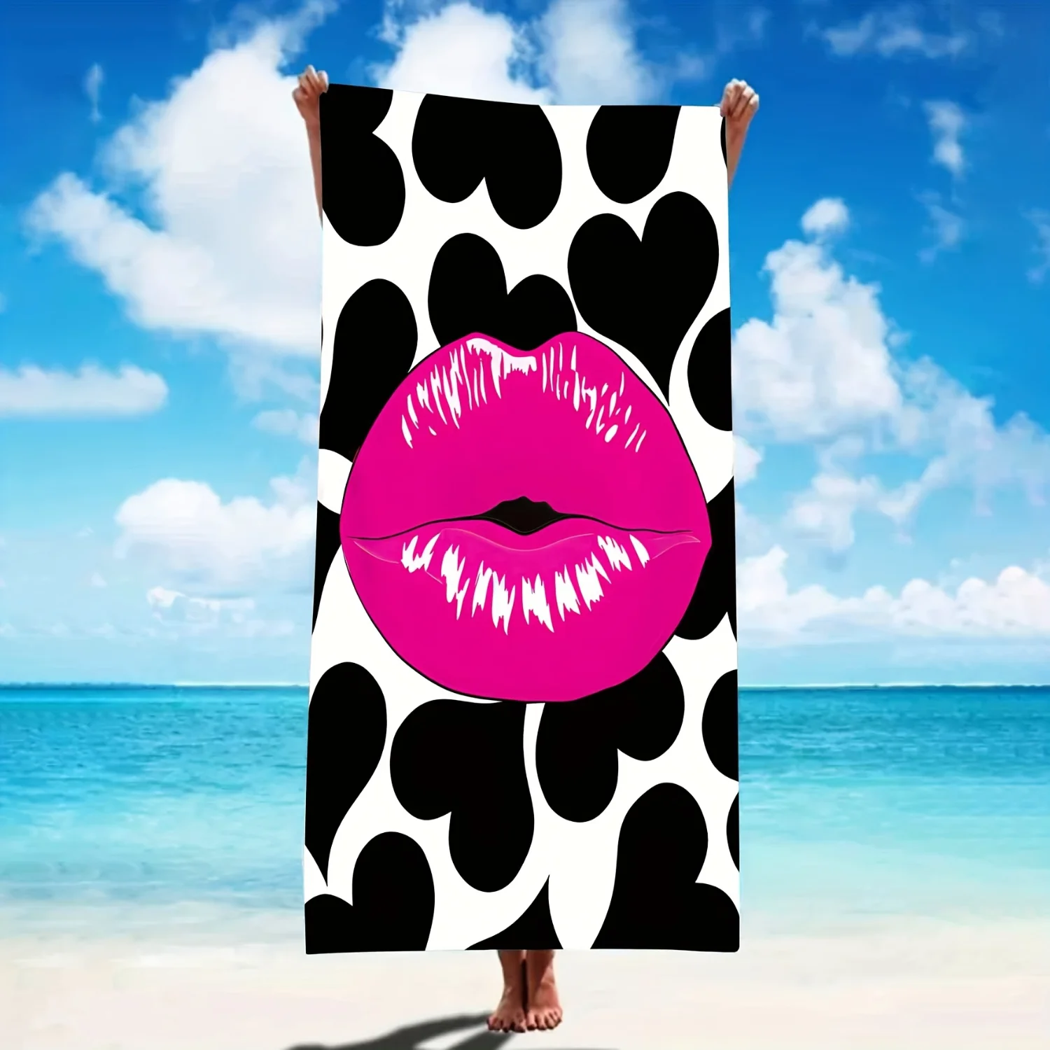 Luxurious Beach Towel - Soft, Quick Dry Microfiber with Red Lip Pattern - Lightweight & Stylish for Ultimate Beach Experience!