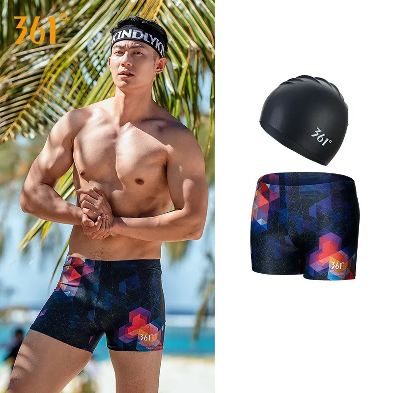 Men's Swimming Set Waterproof Competition Trunks Glasses Cap Carry Bag Plus Size Quick-Drying Surf Bathing Shorts Beach Boxers