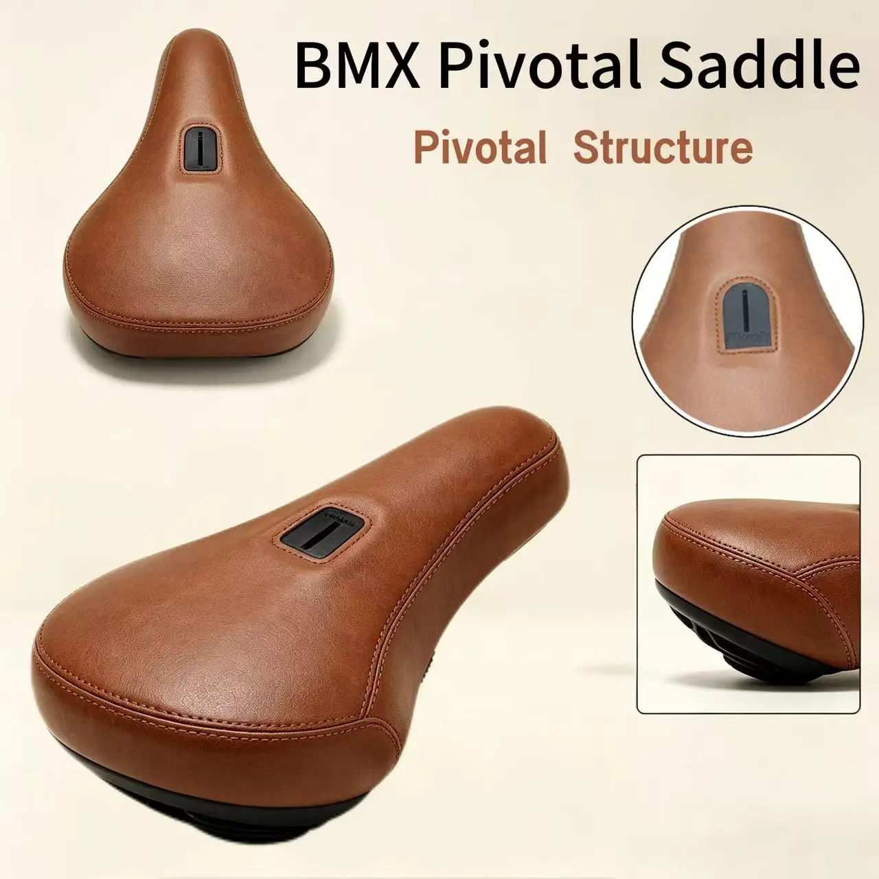 BMX Pivotal Saddle Vintage Brown PU Leather Bicycle Seat Pivotal Structure Precision Stitching 240*140mm For Freestyle BMX Bike