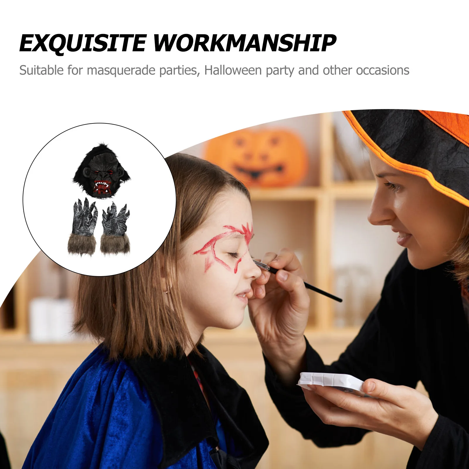 

1 set Gorilla Head Mask Gloves Set Latex Scary Halloween Costume Party Masquerade Accessory Horror Gift For Adults Kids Unisex