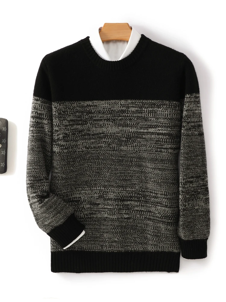 Men Wool Pullover O-neck Vintage Sweater Autumn Winter Thick Smart Casual Cashmere 100% Merino Wool Knitted Soft Long Sleeve Top