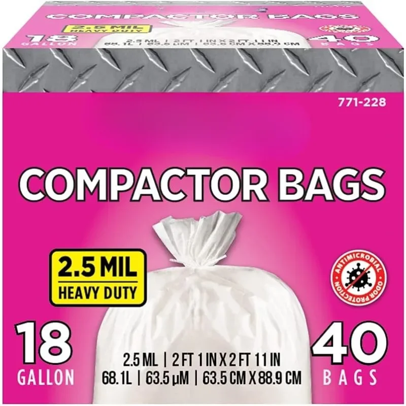 Compactor Bags-(40 Pack with Ties) 18 Gallon for 15 inch Compactors-25