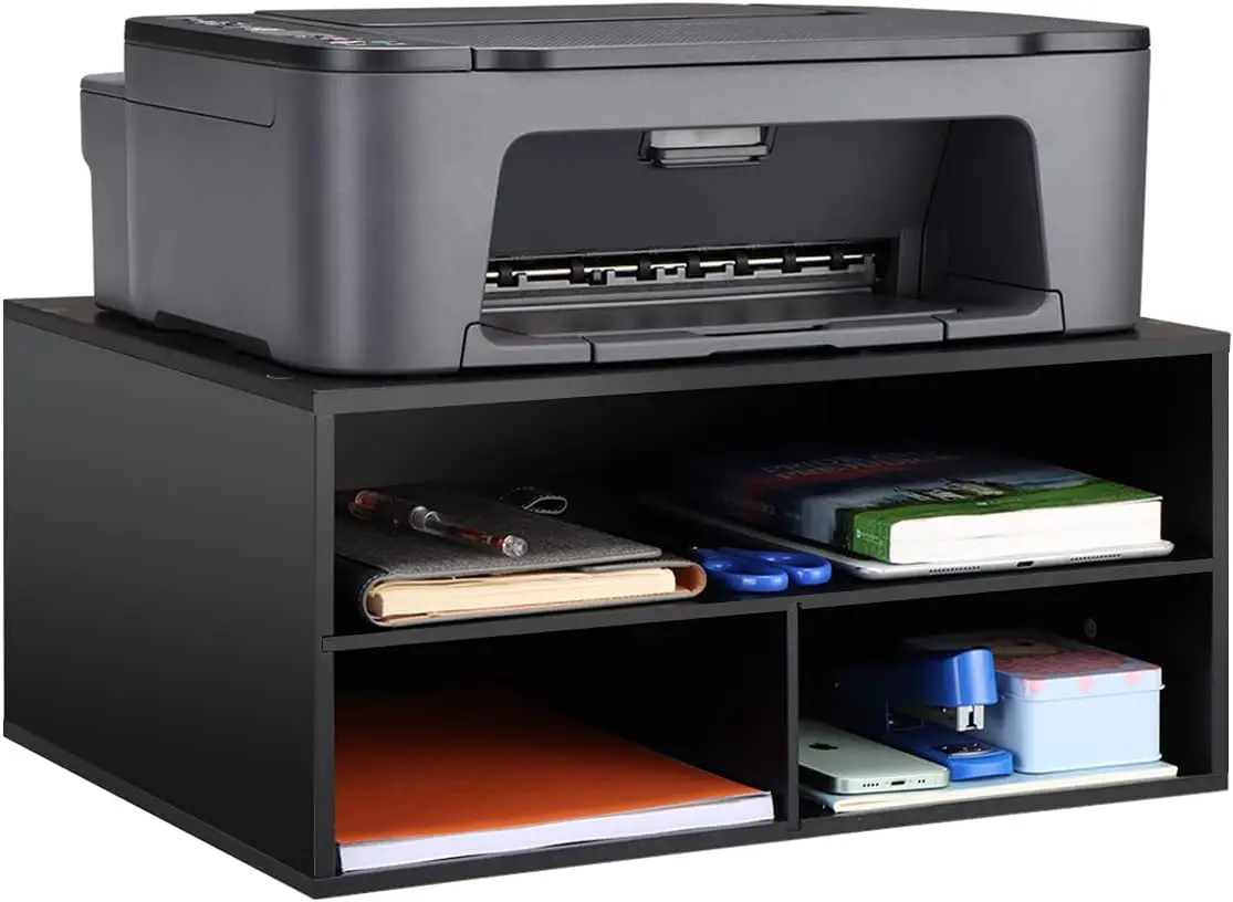 

2-Tier Desktop Printer Stand with Paper Storage, Holds 30 lbs, Black - Home Office Organizer