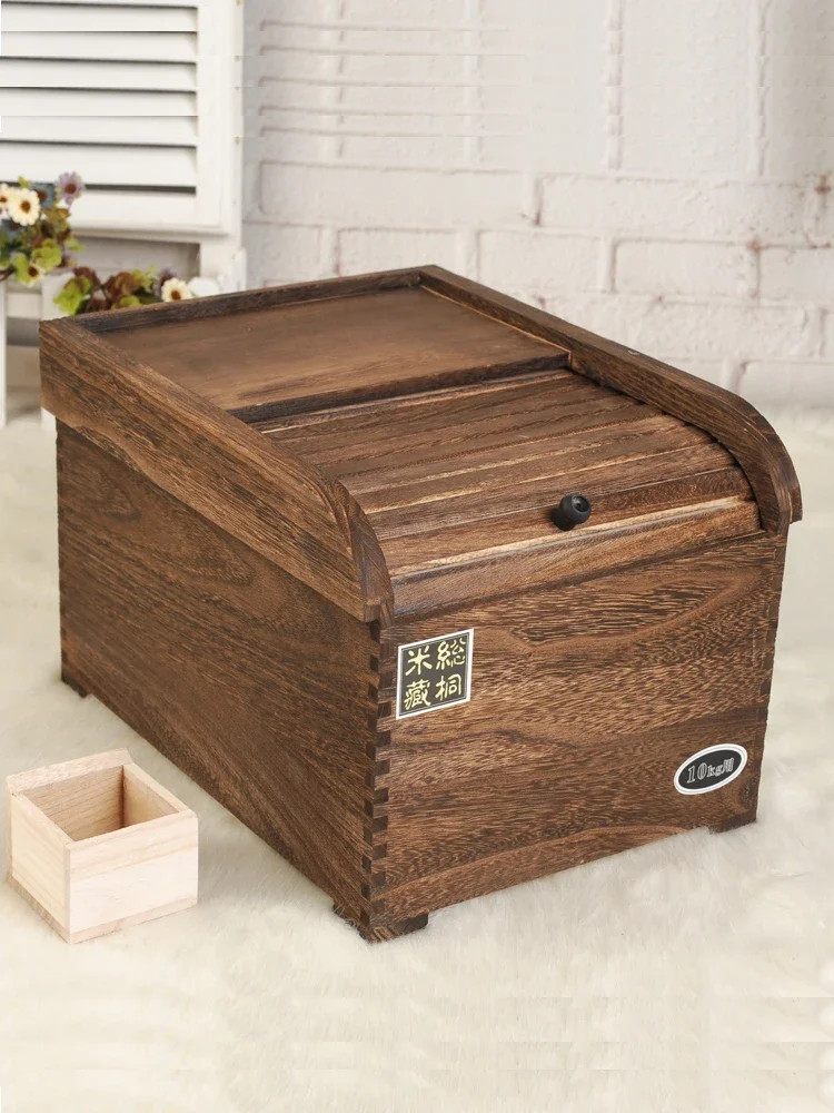 Solid wood rice storage box, insect-proof and moisture  bucket    tank surface  household small 20 30 20 kg