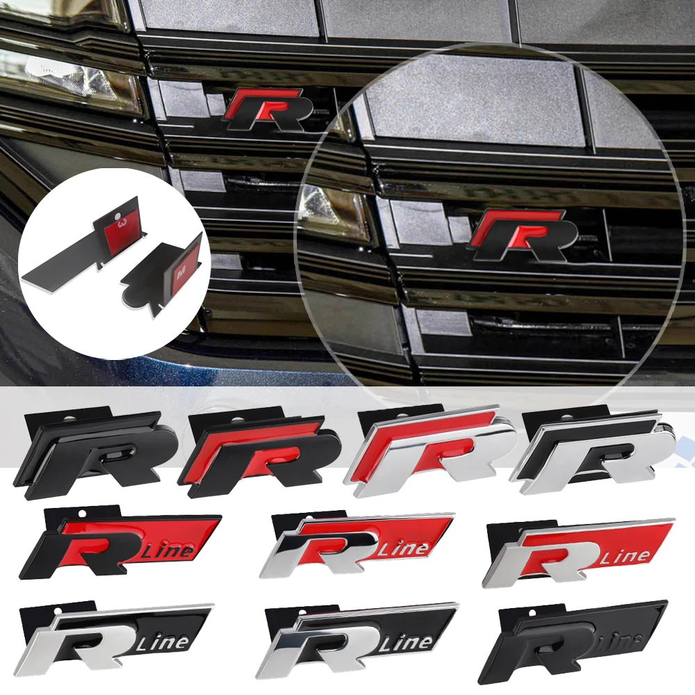 3D Metal Car Front Grille R RLINE Emblem Badge Sticker for Volkswagen VW K5 MK6 MK7 Logo Decoration Decal Motion Jetta Beetle