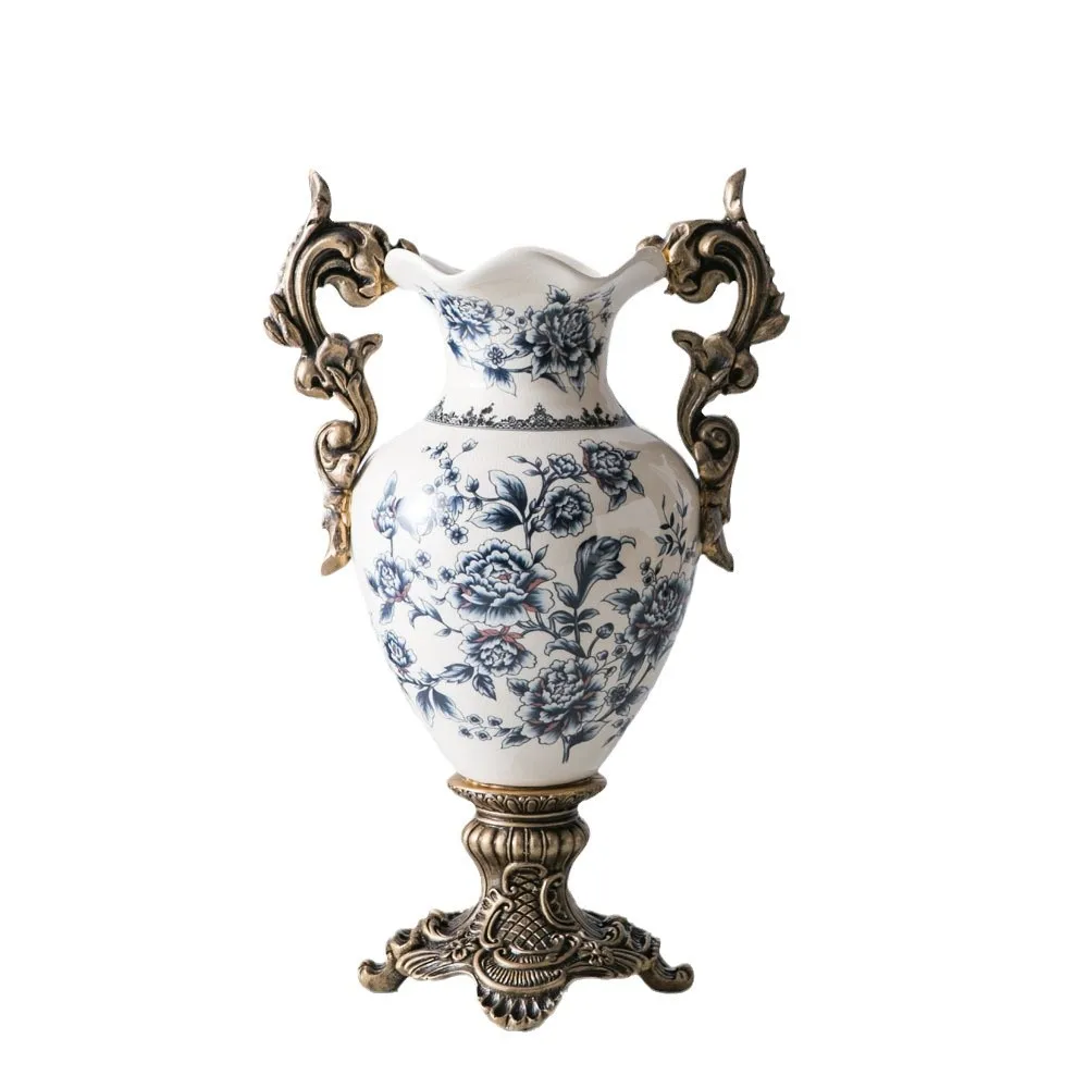 binaural trophy ceramic vase flower arrangement high-end villa home living room decoration European-style floor-to-ceiling vase