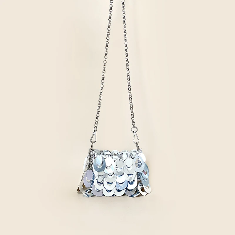 European and American same niche personality shiny sequins hand-woven cross-body back fashion and versatile chain bag