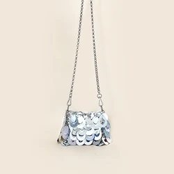 European and American same niche personality shiny sequins hand-woven cross-body back fashion and versatile chain bag