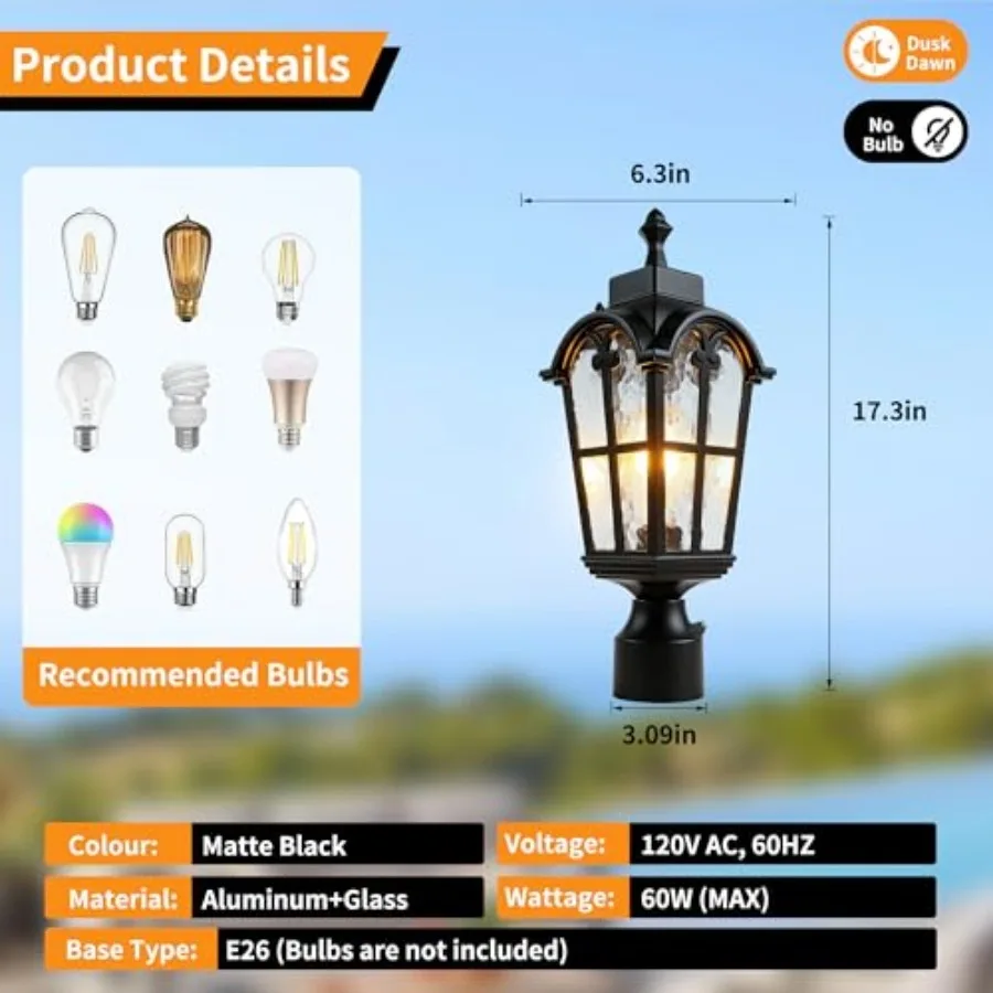 Sensor Outdoor Post Lights Waterproof Post Light Fixture Outdoor Anti-Rust Waterproof Exterior Lamp Post Lighting for Front Doo view 3