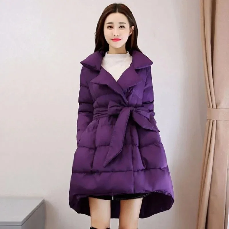 2025 New Winter Jacket Long Coat Women Parkas Warm Padded Cotton Jackets with Belt Female Clothing Belt Outerwear Clothes