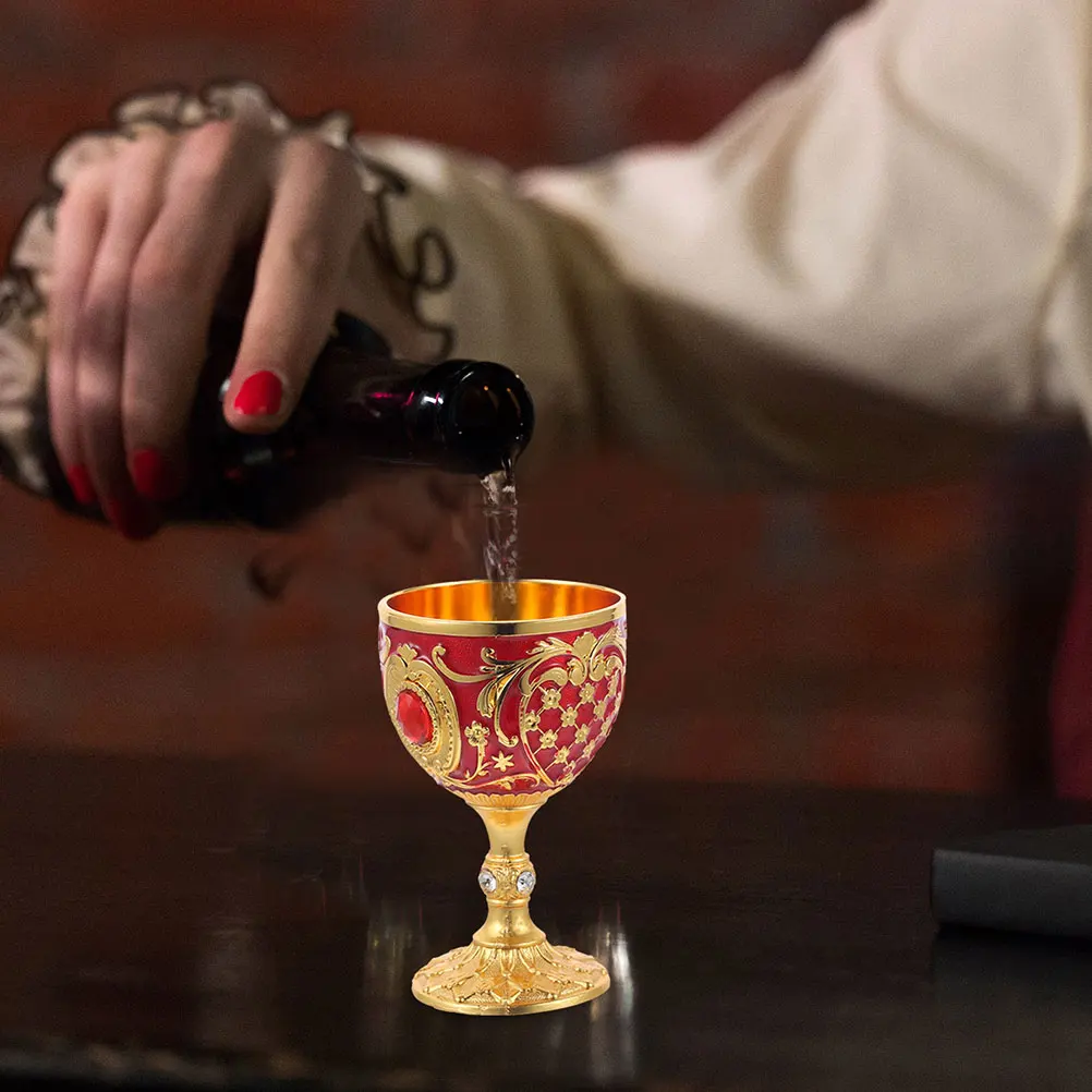 

2 Pcs Metal Cup Goblet Bronze Small Glass Drinking Cups Red Versatile Tea Mug