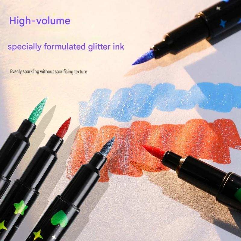 Glitter Marker Pen Set with Storage Case, Art Markers for Journaling, Card Making, Coloring, Lettering and Paper Crafts K1KF