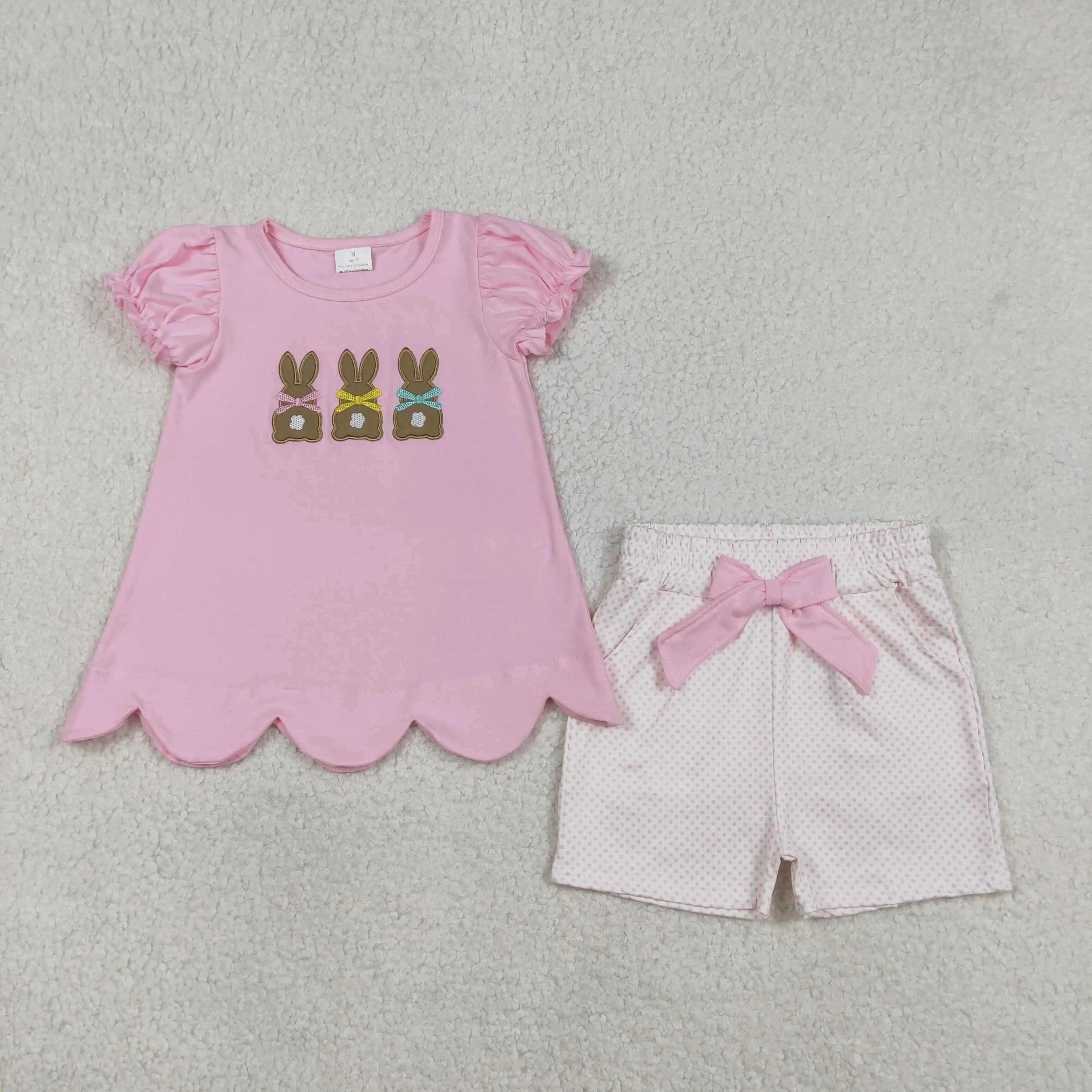 

z2606-01 GSSO2829 Wholesale Boutique kids clothes girl embroidery easter short sleeve shorts Set Summer Children clothing