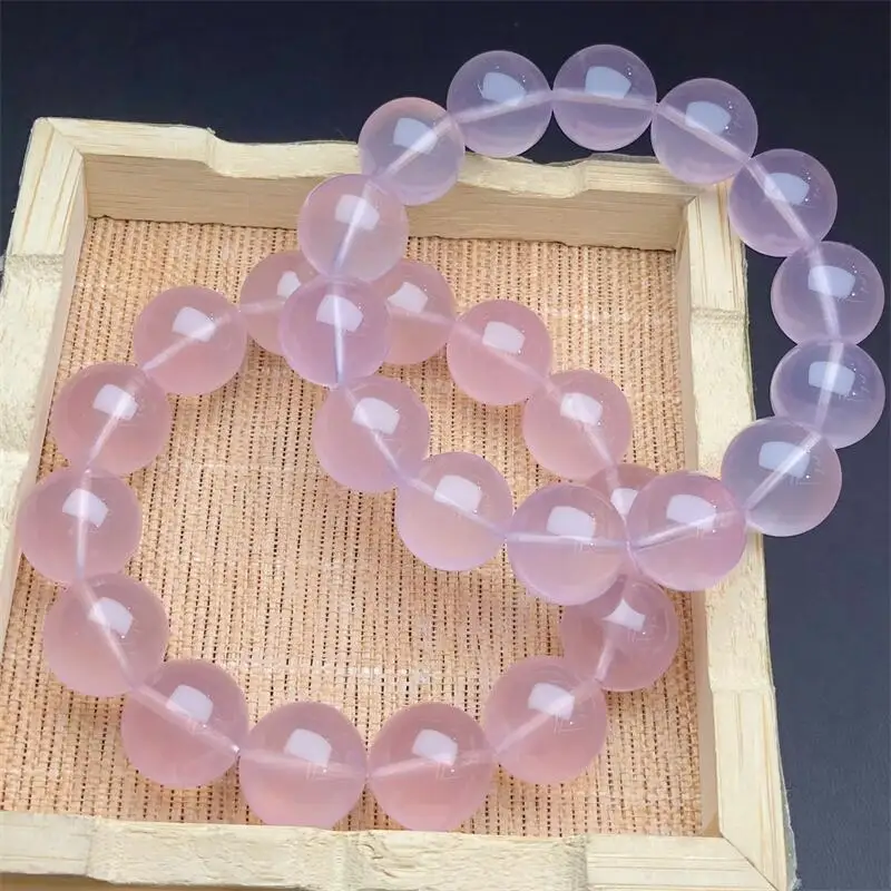 16MM Natural Rose Quartz Bracelet Elastic Fine Jewelry Beads Lovers Women Handmade Holiday Gift 1PCS