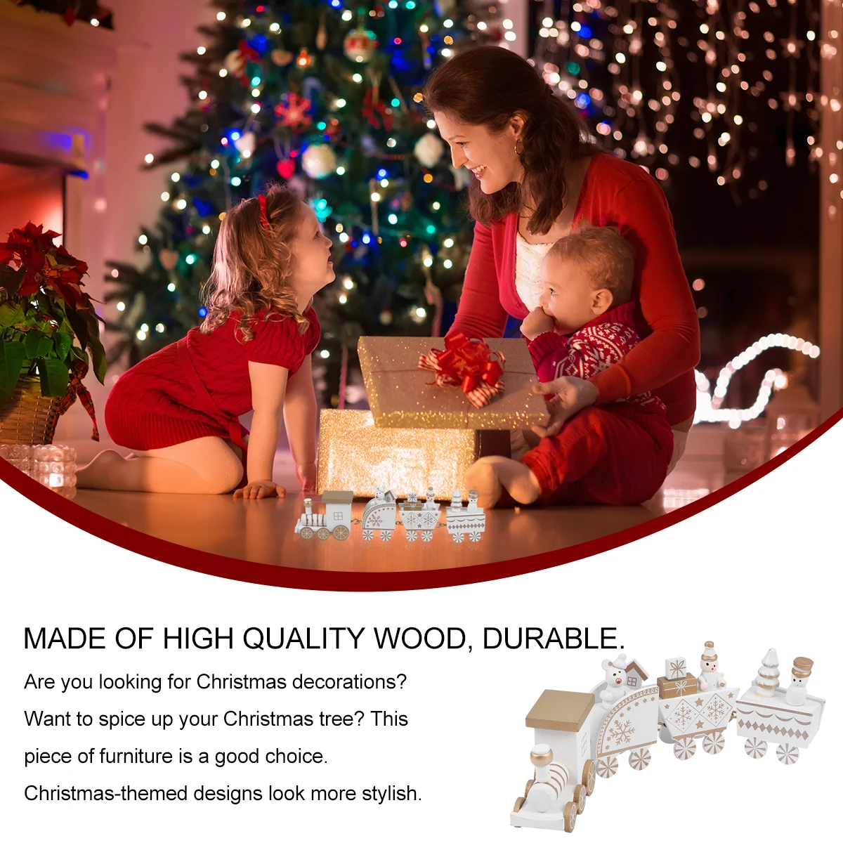 

4pcs Wooden Locomotive Ornaments Train Toy Christmas Decoration Showcase Painting Craft Toddler Gift Set Eco-Friendly Durable