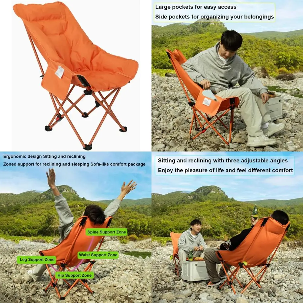 كرسي تخييم قابل للطي عالي الظهر للبالغين - محمول، ترفيه على الشاطئ، متعدد السرعات قابل للتعديل، سعة 330 رطل