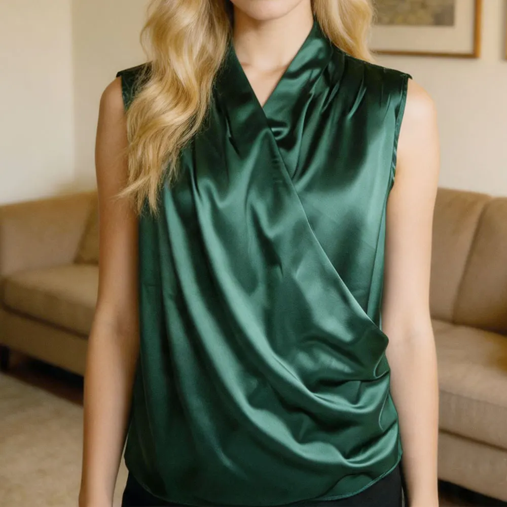 New Summer Women Arrival Satin Blouse T Shirt Shirts Sleeveless Fashion Ruffles Chiffon Simulated Silk Shirt Girl Vest Tank