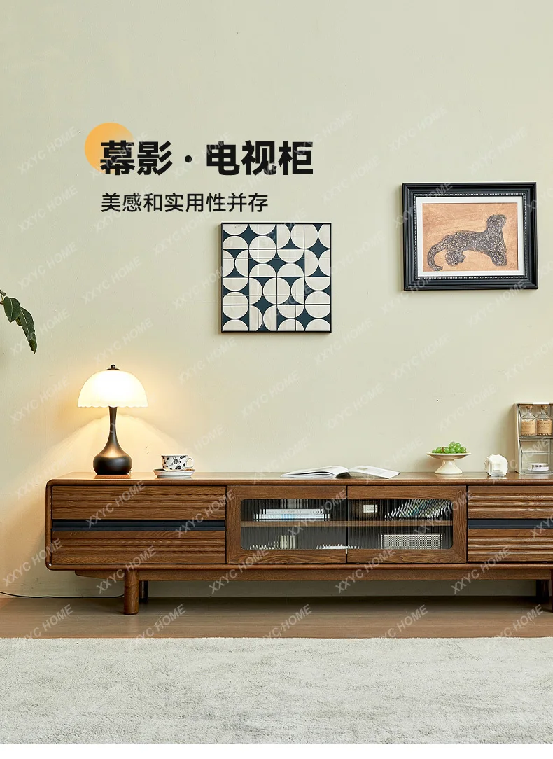 Solid wood TV cabinet Simple ash wood Living room TV cabinet High leg household