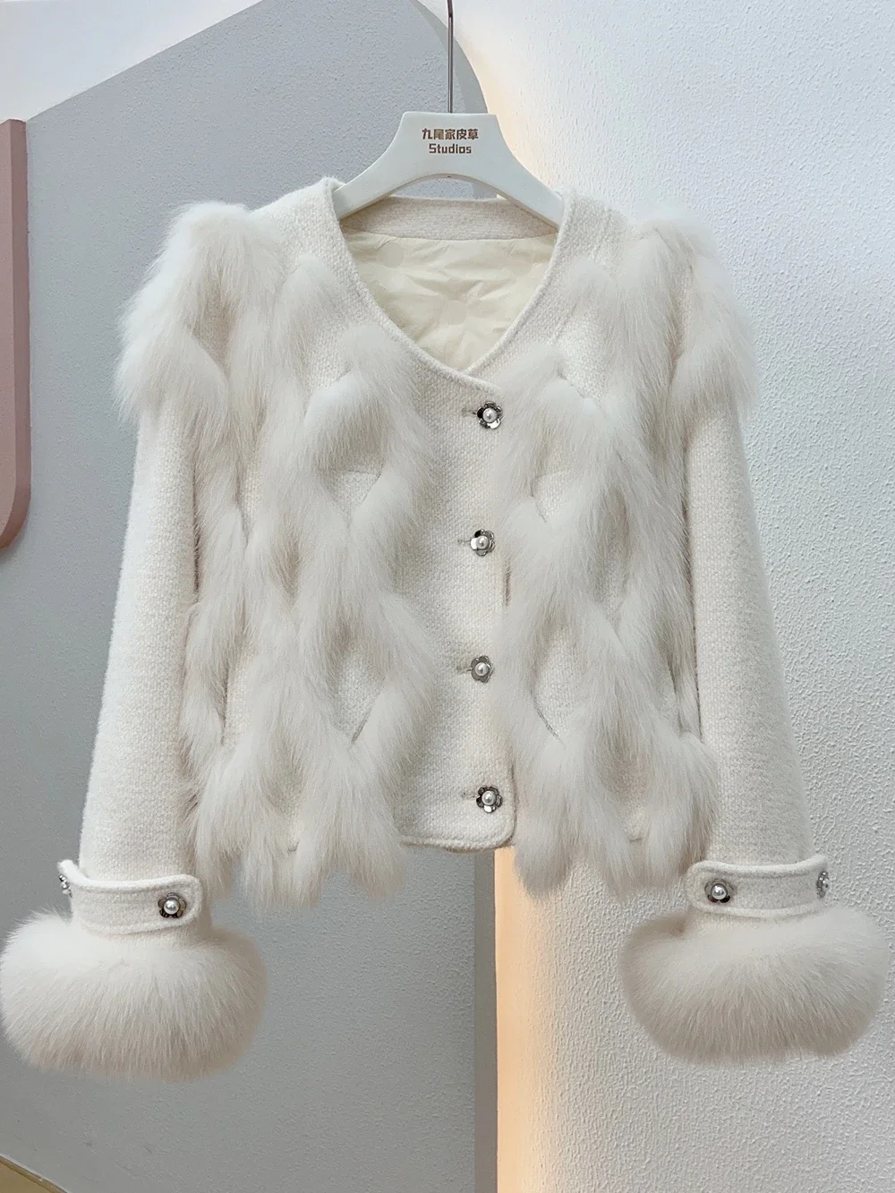 

Imported Real Fox Fur Coat Young Cuff Fluffy 2023 Winter Casual Fashion Jackets New White Duck Down Women's Clothes Fashion Slim