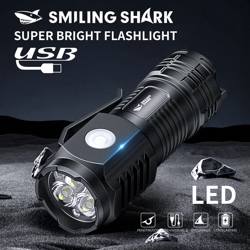 1PC SMILINGSHARK SD5394 LED Pocket Flashlight USB Rechargeable Flashlight Super Bright 3Modes Flashlight Suitable for Outdoor