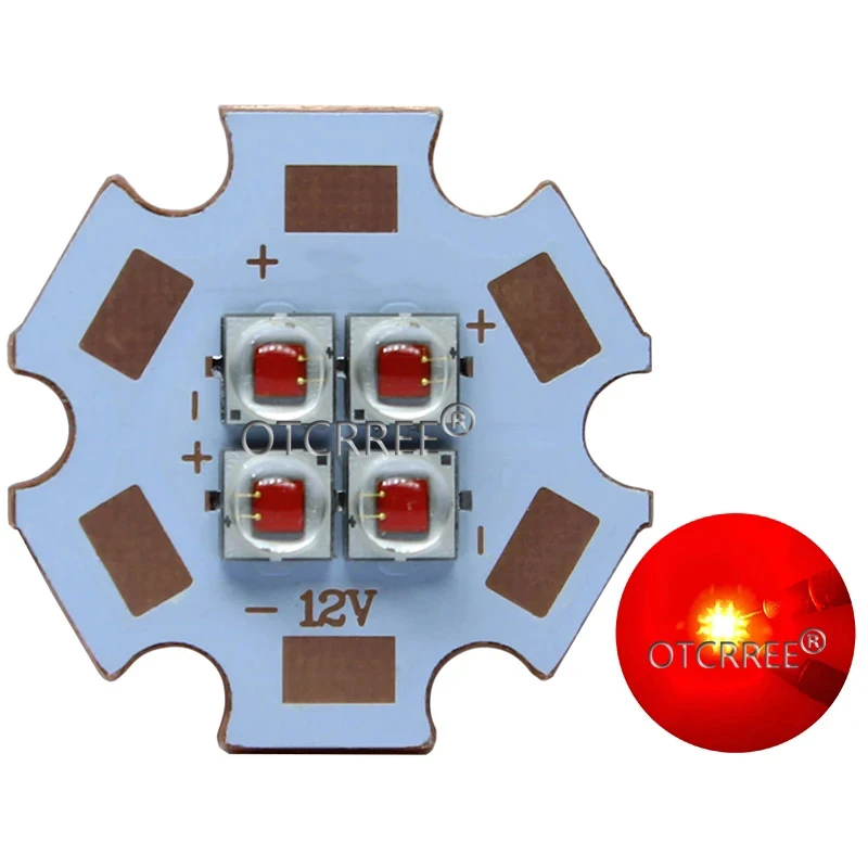 Imagem -06 - Led High Power Emitter Diode Cool Neutro Quente Branco Vermelho Azul e Verde Pcb 4chips 4led 3v 6v 12v 10w 12w 20 mm Cobre Pcb