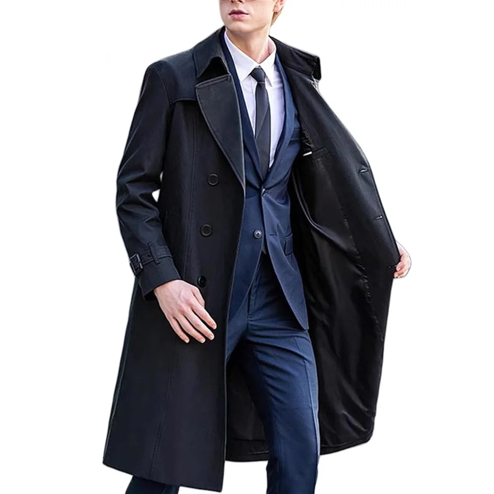 

Autumn Style 2XL Double Breasted Overcoat Long Sleeve Windbreaker Comfortable Fit Lapel Design Outdoor Fashion