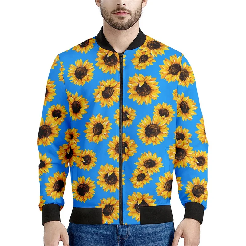 Multi Color Plants Sunflower Pattern Zipper Jacket Men 3d Printed Floral Sweatshirts Street Long Sleeves Oversized Jackets Coats