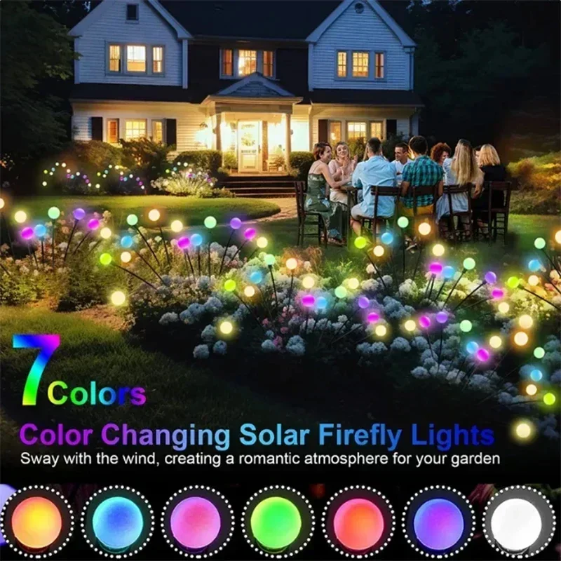 Décor de pelouse de noël à énergie solaire avec 6/8 lumières de luciole LED, lampe de jardin Starburst étanche pour cour extérieure