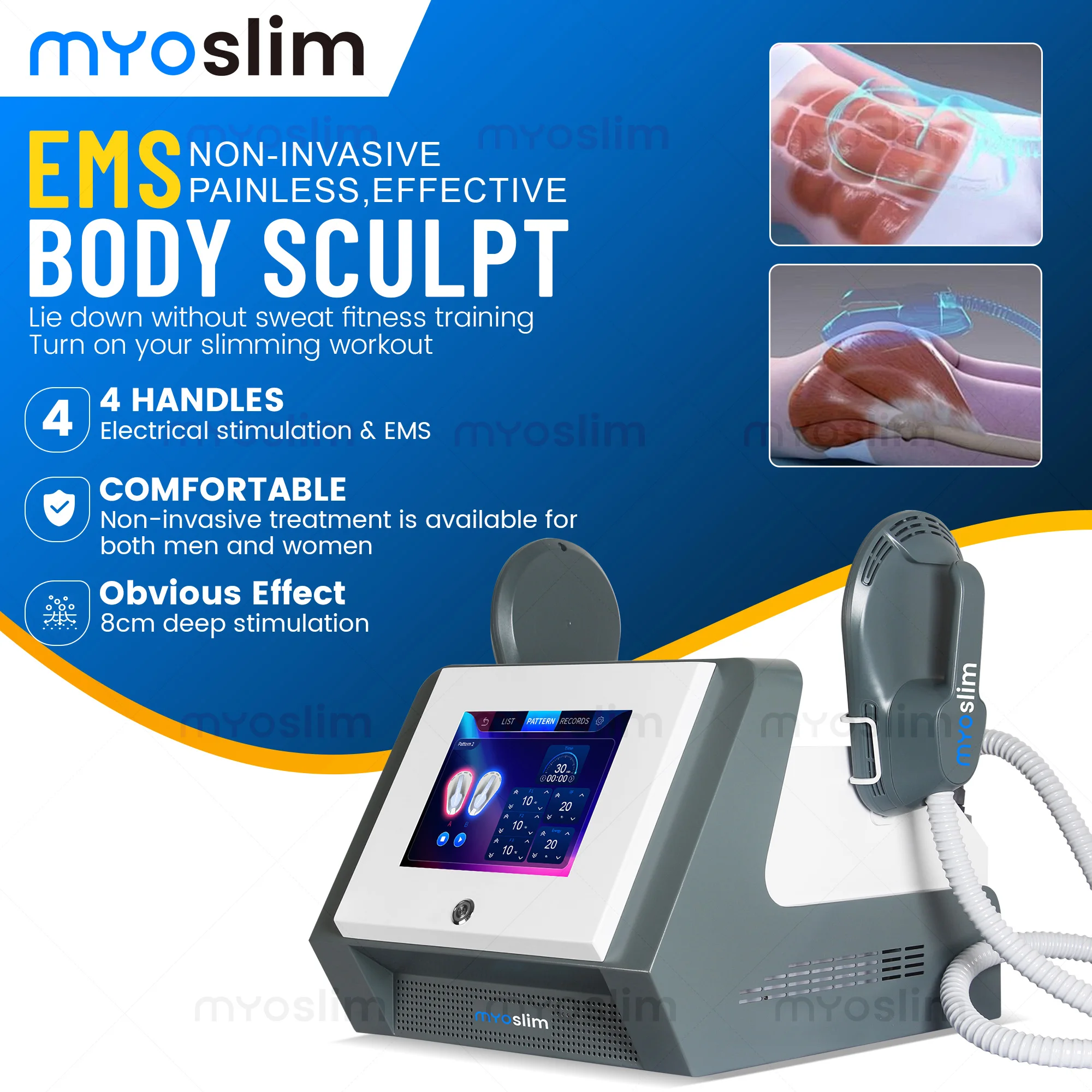 

6500W High Power myoslim EMS Body Sculpt Device Non-invasive Fat Burning Muscle Building Machine for Full Body Shaping
