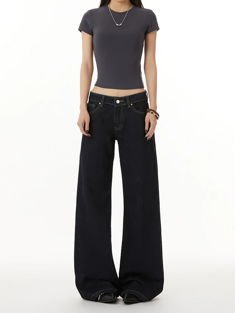 

Loose Fit Low Waist Bell Bottom Jeans Women's Straight Leg Non-Matching Korean Chic Extended Length Floor-Length Pants