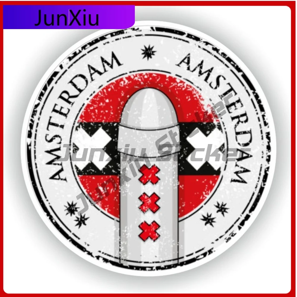 

Amsterdam Netherlands Seal Sticker Round Flag Personalized Vinyl Decal Waterproof Decor for Laptop Rear Windshield