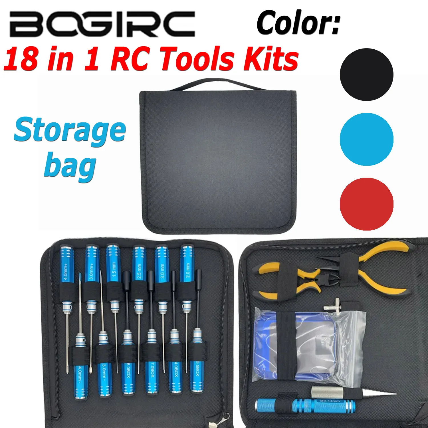 

BOGIRC 18 in 1 Tools Kits Screwdriver Pliers Hex Sleeve Socket Spanner Repair Box Set for Repairing RC Airplanes Car Model Toys
