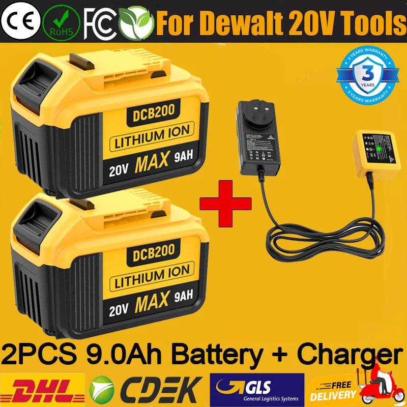 

DCB200 Battery For Dewalt 20V Power Tools 9.0Ah Lithium-ion Battery Replacement For Dewalt DW089LG DCF850 DCD805 Cordless Tool