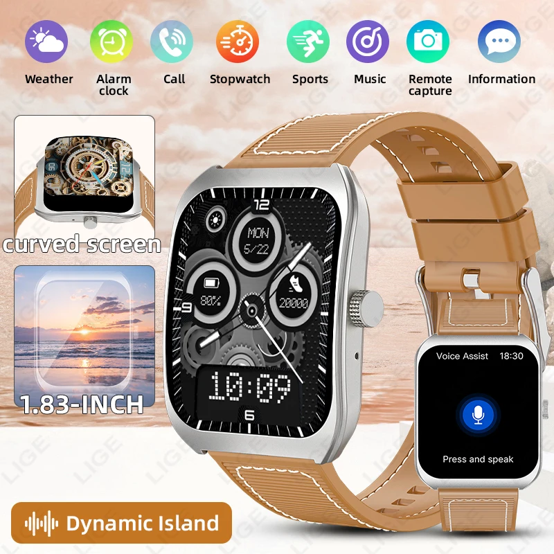 

LIGE New GPS Tracking Smart Watch LED Flashlight 1.83inch HD Screen Compass BT Call Waterproof Sport Smartwatch For Android iOS