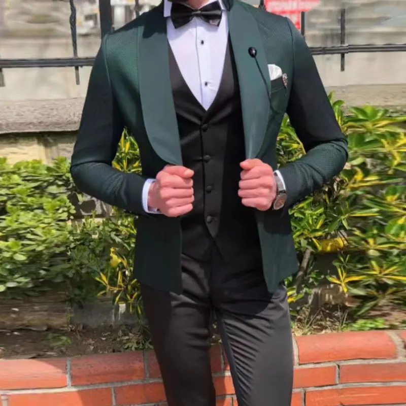 Men's Business Casual Set 3-piece Wedding Groom Bridesman Tailcoat Formal Party Banquet Evening Dress (Jacket+Tank Top+Pants)