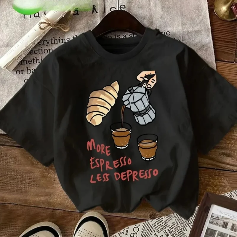 2026 Drink More Concentrated and Less Depressed Coffee, Can Sing Printed T-Shirt, Harajuku Style Casual Short-Sleeved Shirt