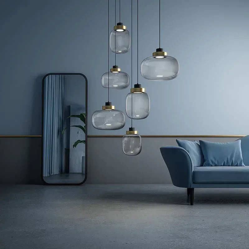 

Nordic Simple Modern LED Glass Lamp Minimalist Modern Restaurant Bar Lamp Creative Personality Bedroom Bedside Chandelier