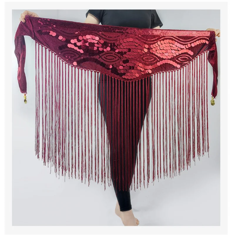 Womens Tassel Sequin Belly Dance Hip Scarf Lesson Wear Belt Skirts Rave Fringe Festival Stage Performance Show Costume