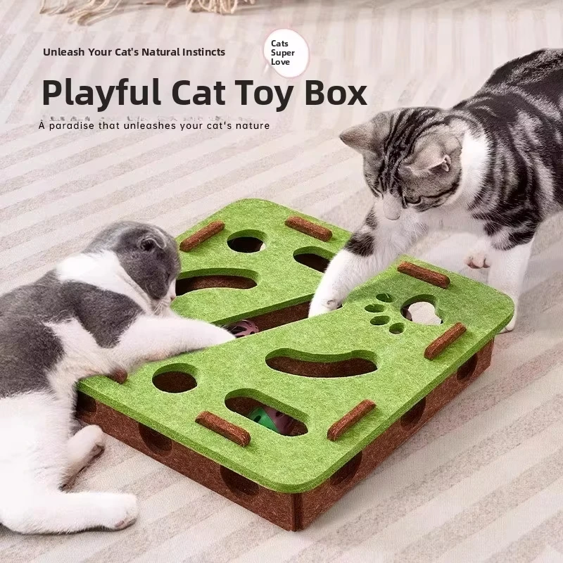 Juguete de rompecabezas para gatos, caja de rompecabezas de fieltro, juguete de ejercicio para gatos con pelota, entretenimiento deportivo para interiores, juguetes de caza para gatos de interior