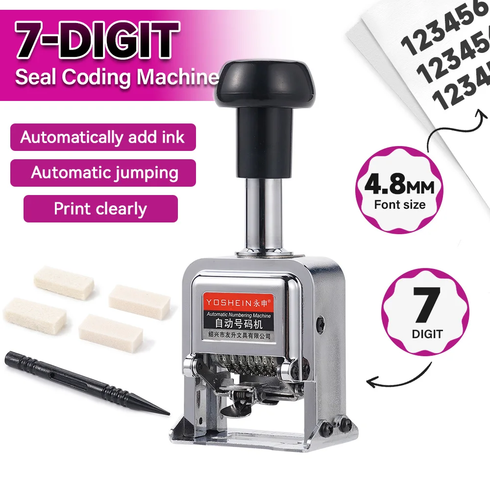 7 Digit Automatic Numbering Machine Digital Stamp Coding Machine for File Bill Page Numbering with Auto Inking Auto Jump